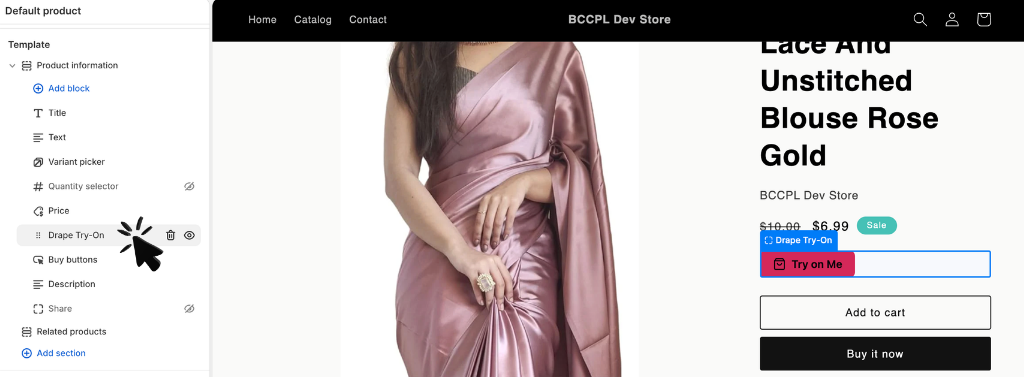 Drape live on product page